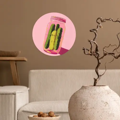 Augurken - Pot - Schaduw - Roze Wandcirkel behangsticker klein -sfeer1