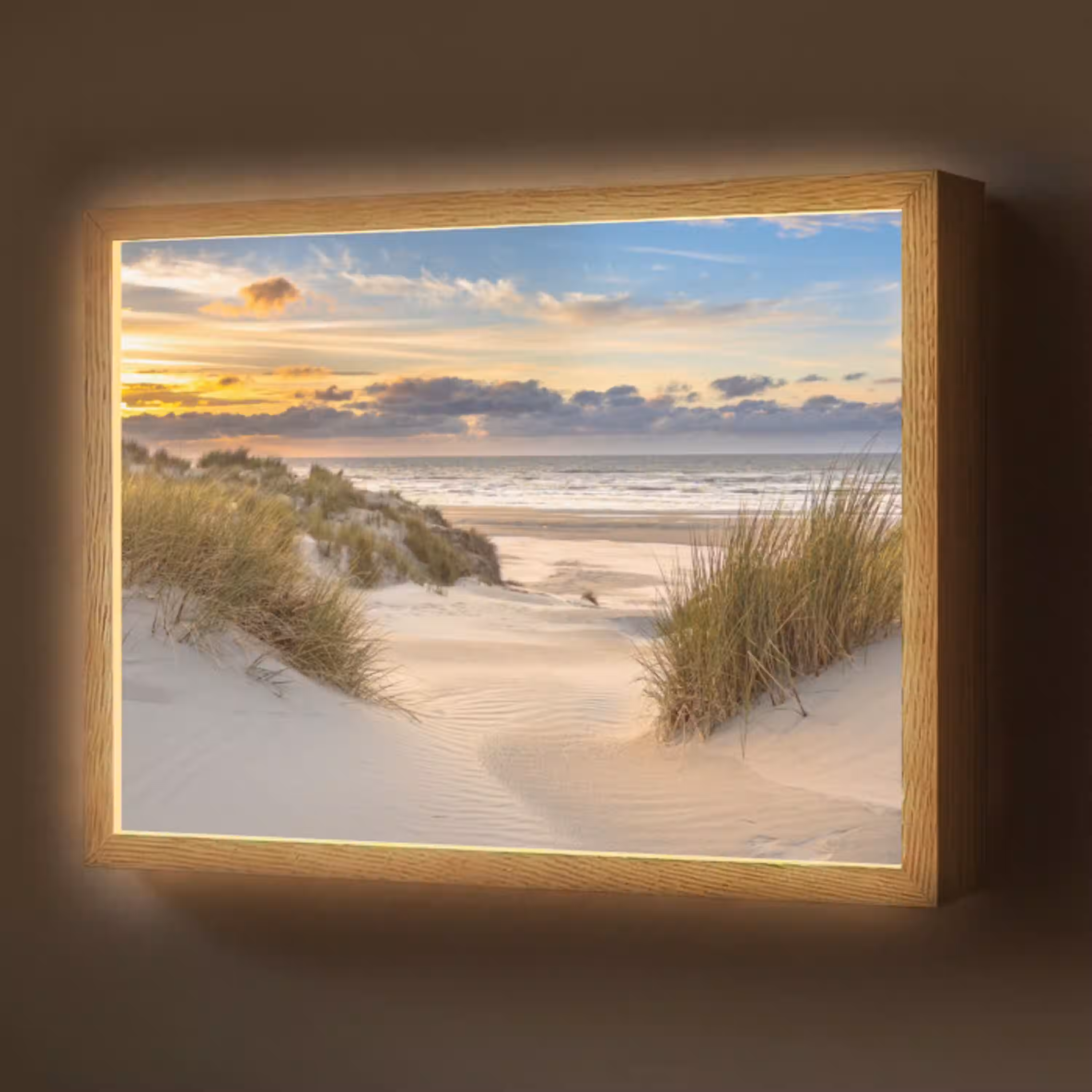 Strand - Duin - Gras - Zonsondergang - Zee Light Box met batterij (Wandlamp) middel -z3d_website
