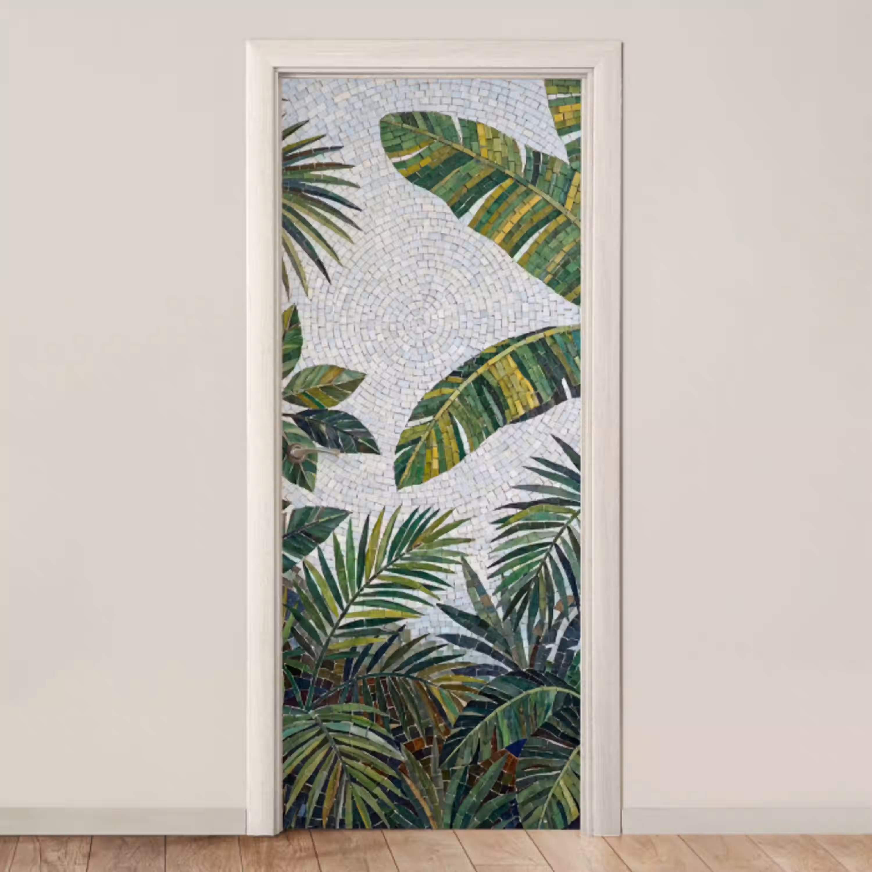 Planten - Tropisch - Mozaïek - Groen - Natuur deurposter klein -3d_beige