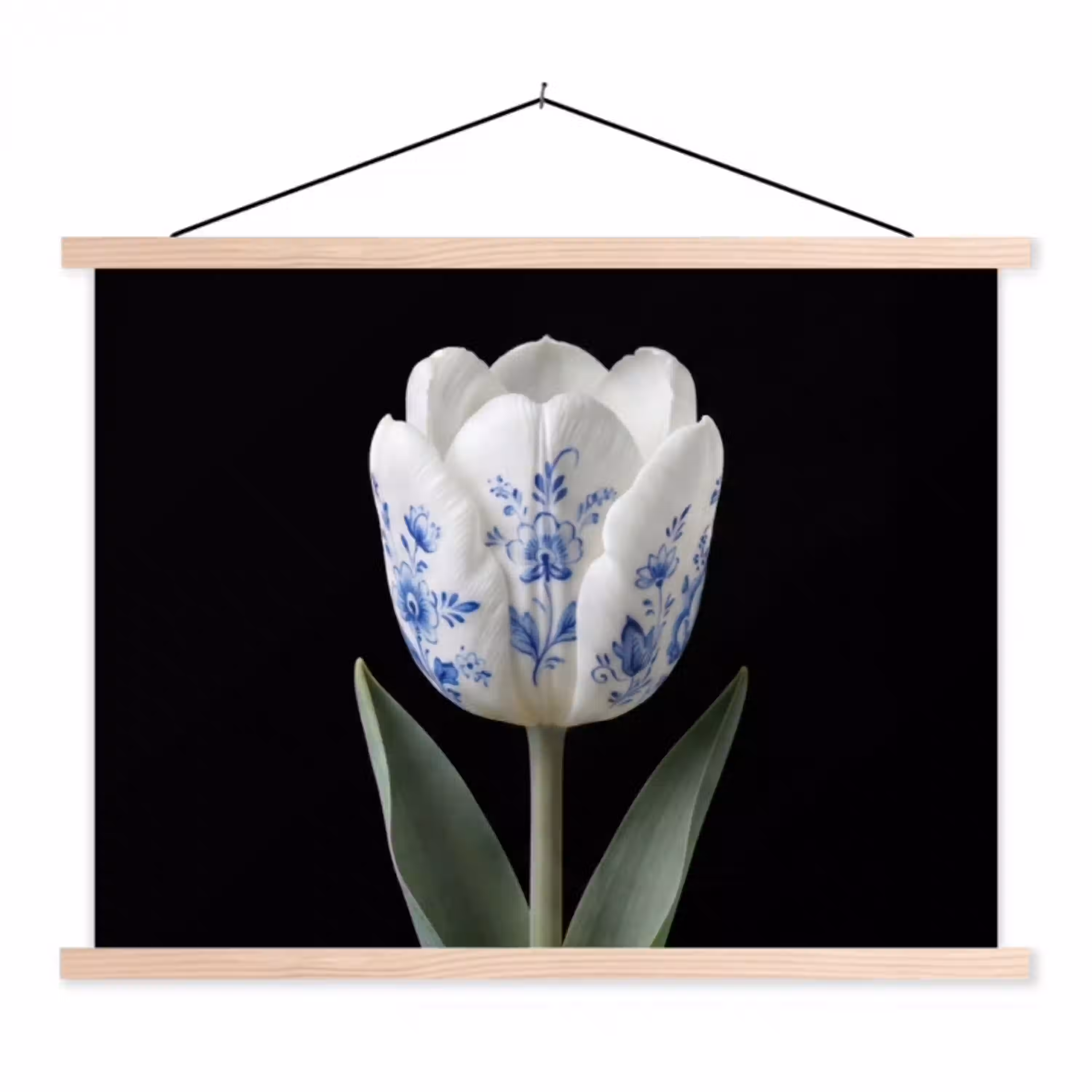 Tulp - Patroon - Blauw textielposter latten blank klein -3d