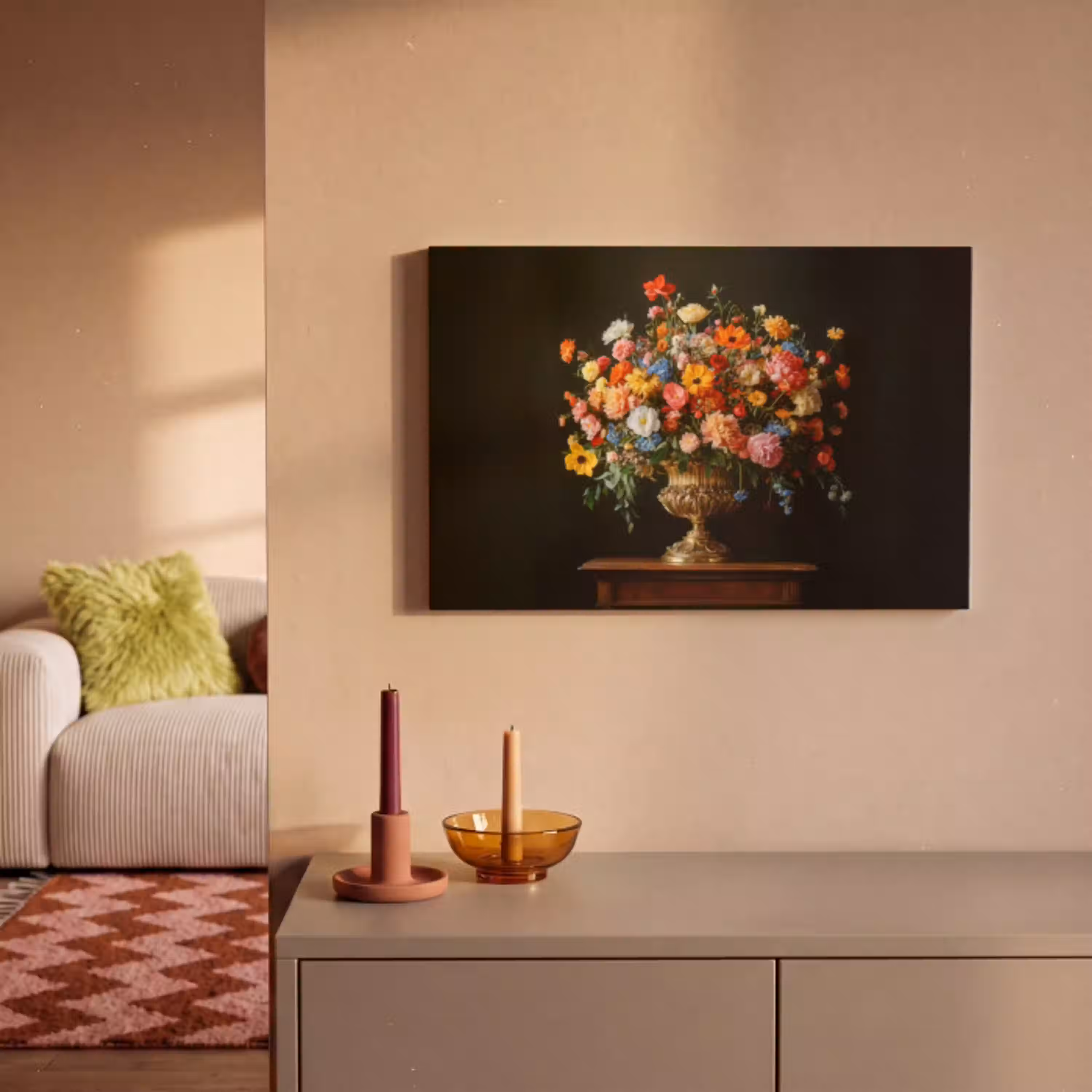 Goud - Bloemen - Kleuren - Vaas canvas 2cm klein -sfeer1