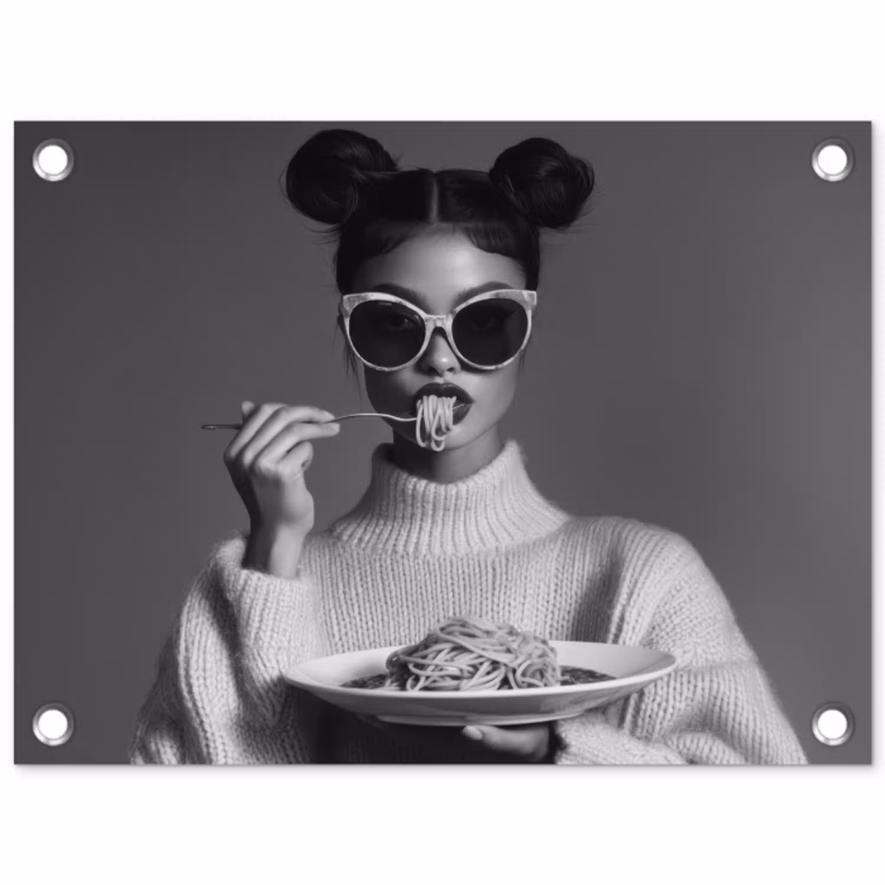 Vrouw - Pasta - Zonnebril tuinposter los doek klein -3d