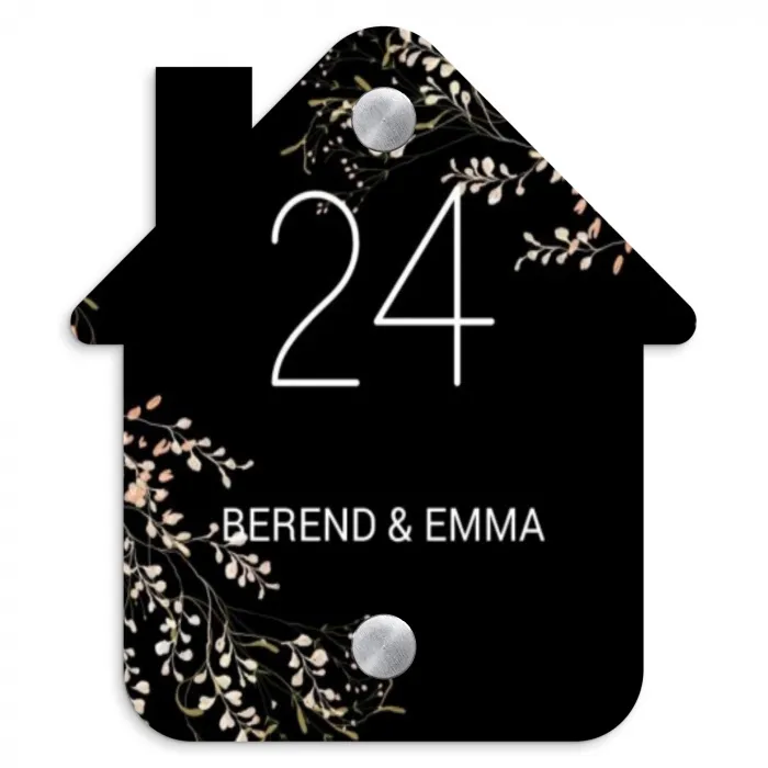 Botanisch - Zwart - Klassiek Naambord Huisje klein -3d