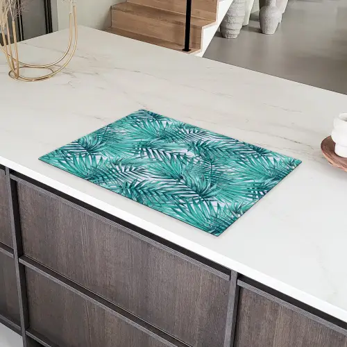 Bladeren - Ijsblauw - Wit Inductie beschermer vinyl 3mm klein 276 -sfeer8