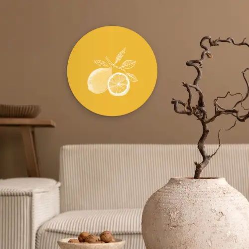 Citroenen - Illustratie - Minimalistisch - Geel Wandcirkel kunststof plaat 5mm dik klein -sfeer1