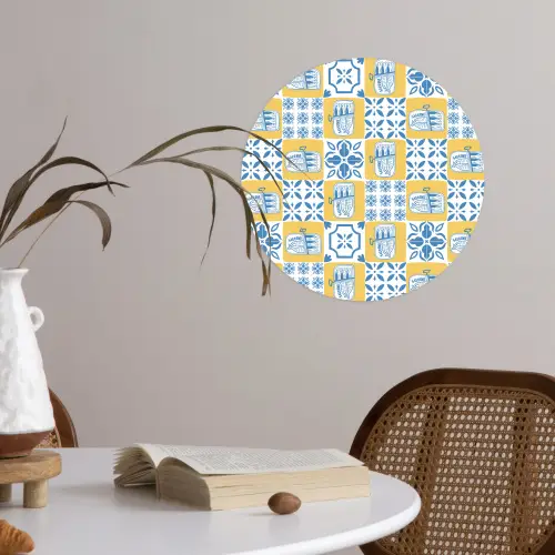 Zee - Geel - Blauw - Wit Wandcirkel behangsticker klein 186 -sfeer3