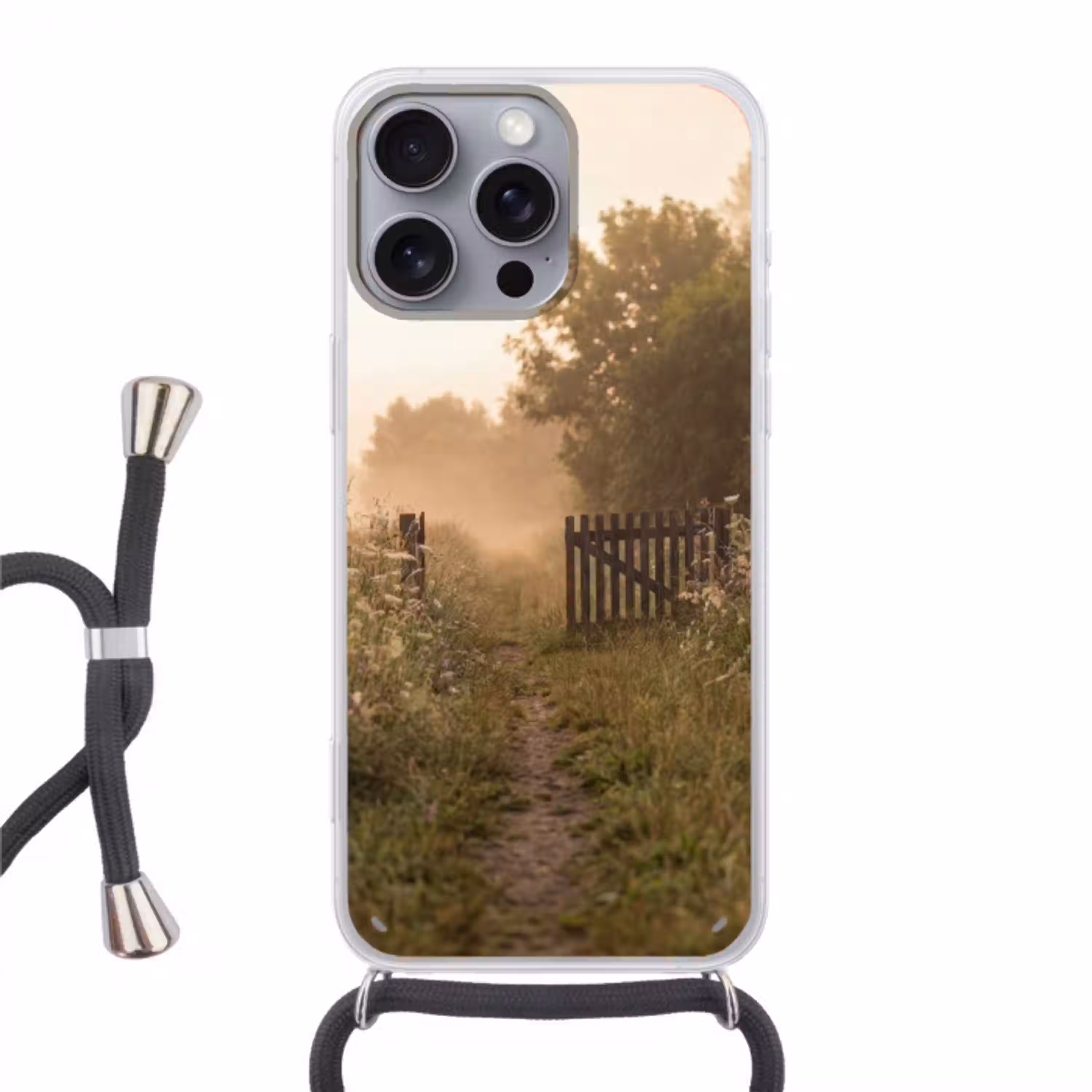 Hek - Natuur - Mist - Veld Hoesje iPhone 16 Pro Max met koord klein -3d