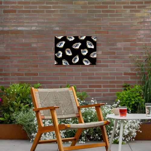 Oesters - Vissen - Blauw - Goud Tuinposter op houten frame 2 cm dik klein -sfeer3