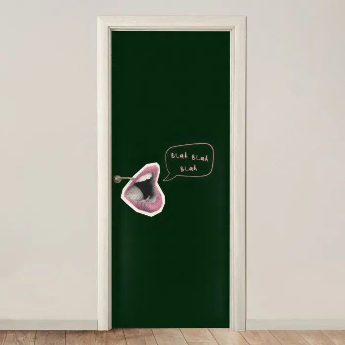 Illustratie - Mond - Donkergroen - Tekstwolkje deurposter klein -3d_beige