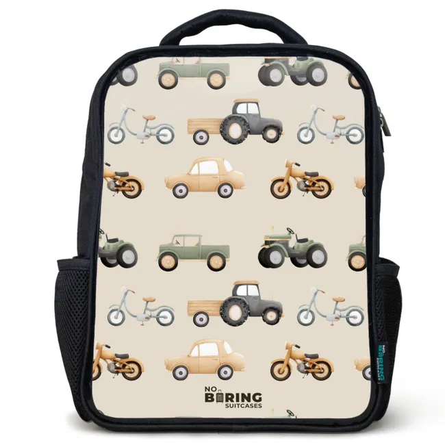 Kids' Backpacks Black -. Retro vehicles pattern