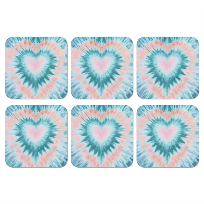 Hartvormig - Tie dye - Pasteltinten - Lichtgroen onderzetter kurk middel -3d