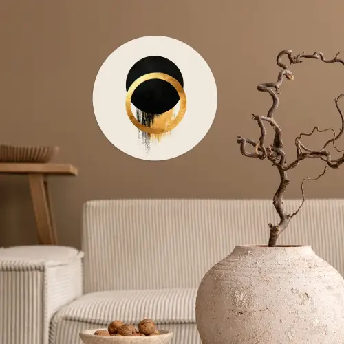 Abstract ontwerp - Zwarte cirkel - Verfvlekken Wandcirkel behangsticker klein -sfeer1