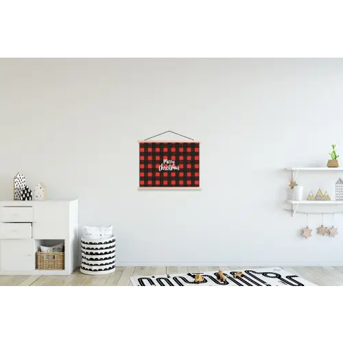 Geruit - Rood - Tekst - Christmas textielposter latten blank klein -kinderkamer