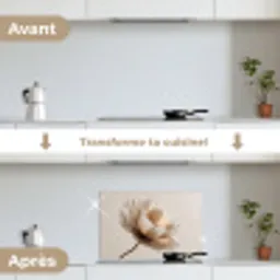 Bloem - Beige - Crème keuken achterwand spatscherm klein -voor_na_FR