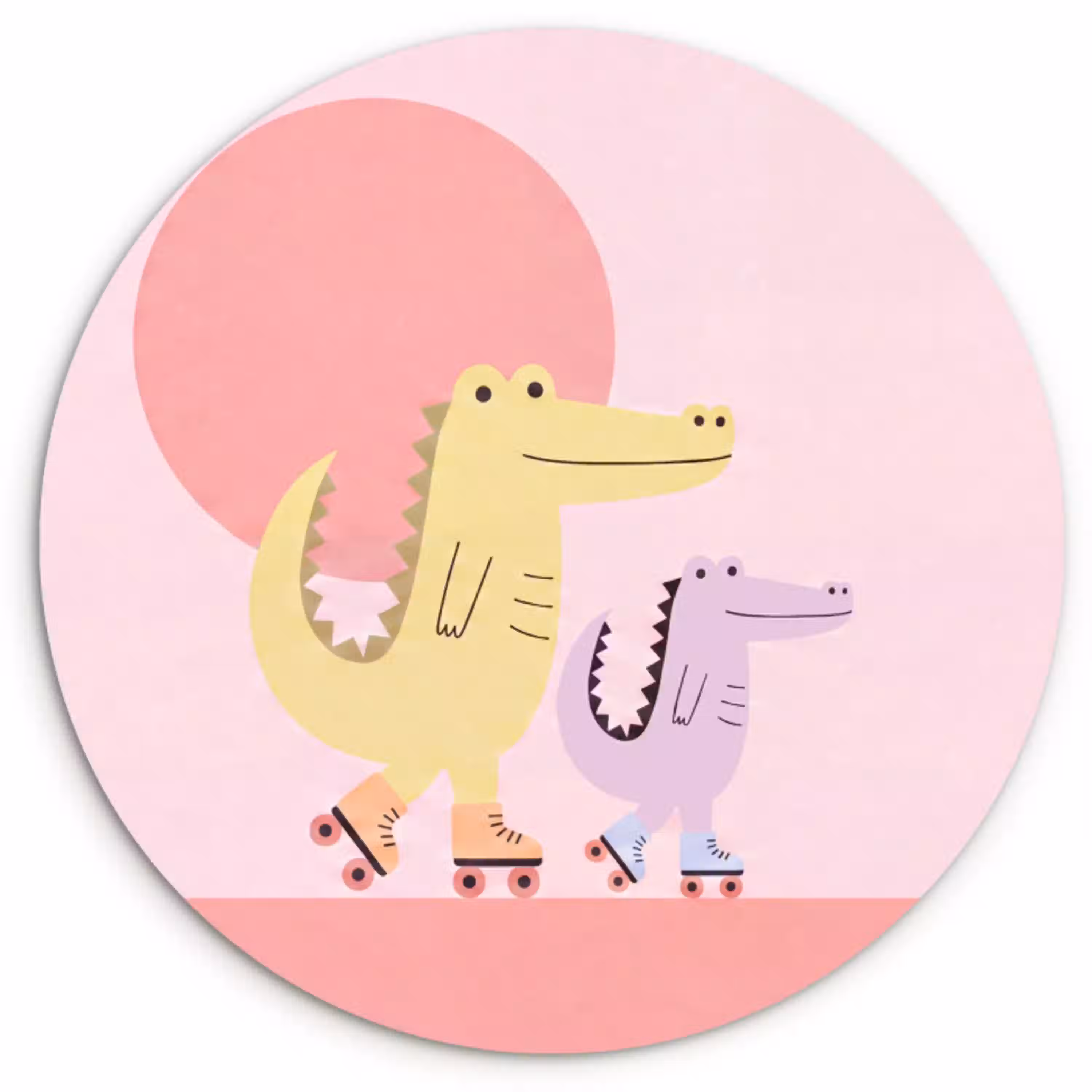 Dieren - Skaten - Illustratie - Speels - Roze Wandcirkel plexiglas klein -3d