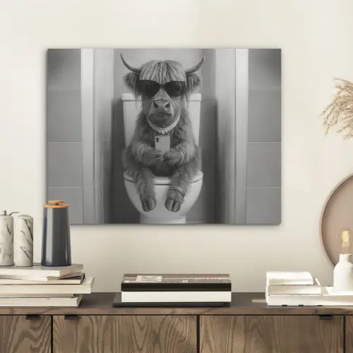 Stier - Telefoon - Toilet - Zwart - Wit PET vilt klein -sfeer1