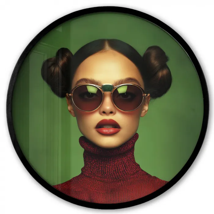 Vrouw - Groen - Bril - Aesthetic - Modern Fotolijst rond zonder passe partout klein -3d