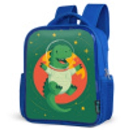 Dino - Groen - Planeet Kinderrugzak - Blauw middel -schuin