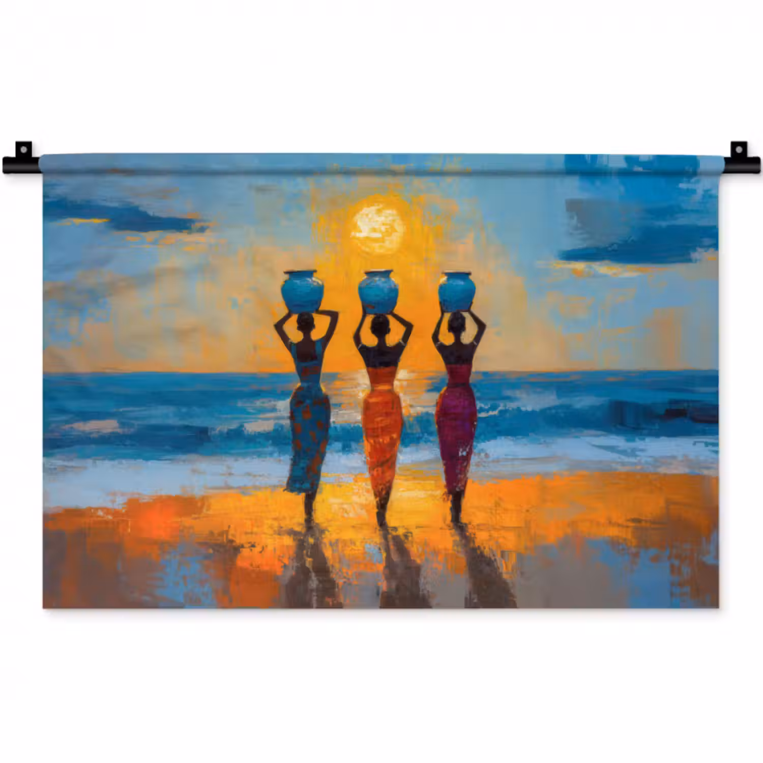 Wandteppich - Frauen - Strand - Sonnenuntergang