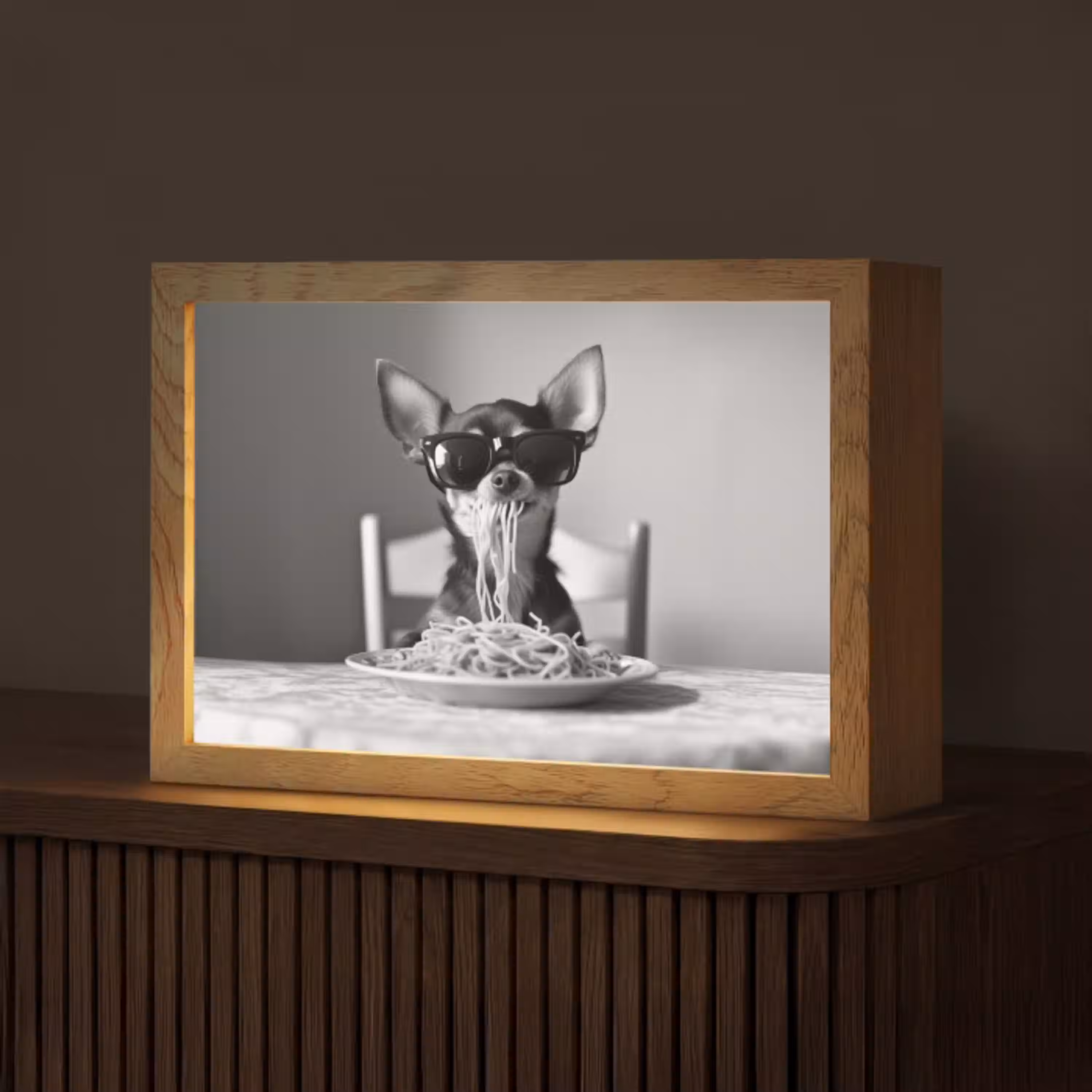 Chihuahua - Hond - Zonnebril - Humoristisch - Zwart - Wit - Spaghetti Light Box met kabel (Tafellamp) klein -z3d_website