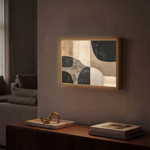 Abstract - Vlakken - Zwart - Rond Light Box met batterij (Wandlamp) middel -sfeer1