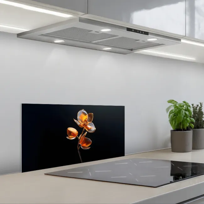 Bloem - Orchidee - Oranje keuken achterwand spatscherm klein -3d_schuin
