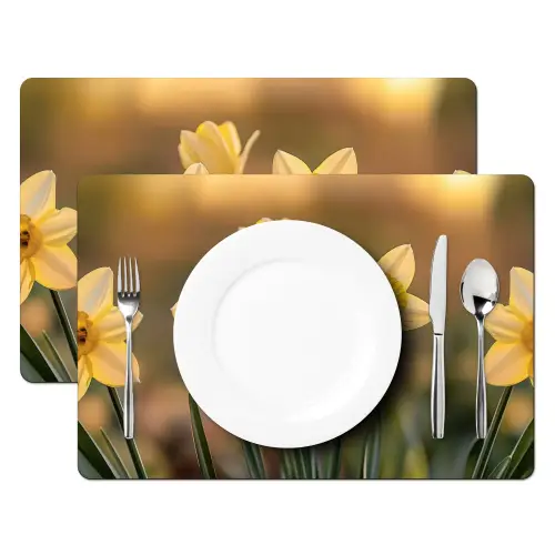 Bloemen - Geel - Wazig Placemat vinyl groot -zzsfeer2_Kitchenyeah-website
