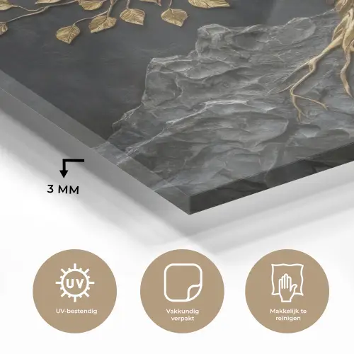 Bladeren - Goud - Boom - Rots plexiglas 5mm klein -sfeer2
