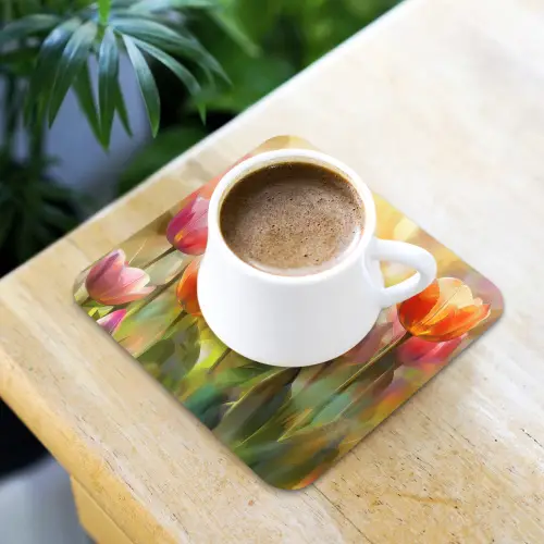 Tulpen - Sprookjesachtig - Kleurrijk onderzetter kurk middel -sfeer5