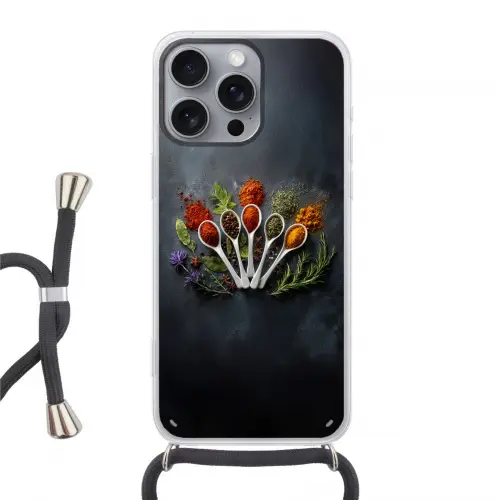 Lepels - Wit - Poeder - Kruiden Hoesje iPhone 16 Pro Max met koord klein -3d
