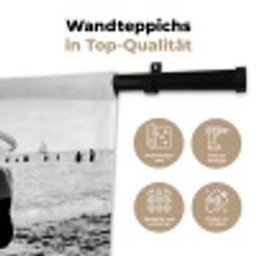 Vrouwen - Zonnehoed - Strand - Zwart - Wit Wandkleed katoen klein -tsfeer2_DE