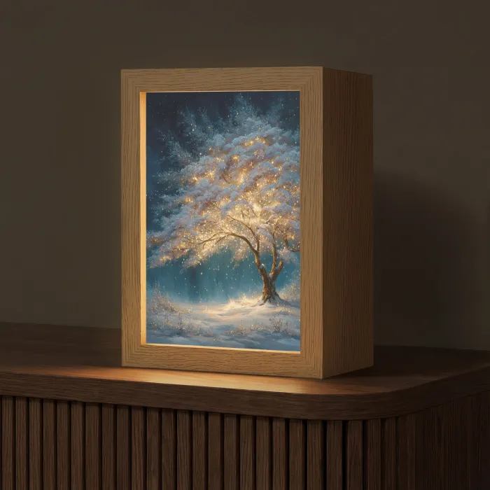 Levensboom - Nacht - Donker - Blauw Light Box met kabel (Tafellamp) klein -z3d_website