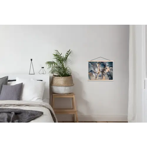Marmer - Grijs - Blauw - Luxe - Goud textielposter latten blank klein -woonkamer