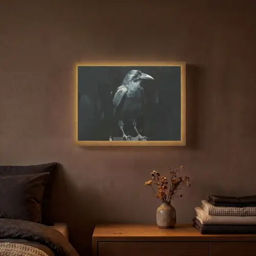 Raaf - Vogels - Zwart Light Box met batterij (Wandlamp) middel -sfeer4