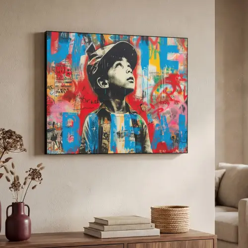 Graffiti - Jongen - Street art - Kleuren Textielframe zwart klein -sfeer3