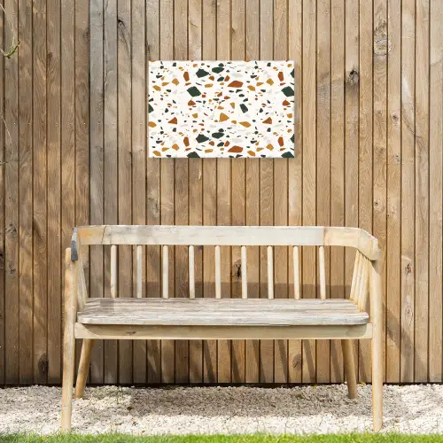 Terrazzo - Patroon - Wit - Terra Tuinposter op houten frame 2 cm dik klein 845 -sfeer4