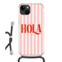 Hola - Quote -  Strepen - Pastel - Roze - Rood - Wit Crossbody Case iPhone 14 middel -3d