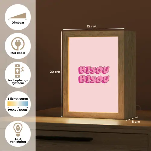 Bisou - Roze - Schaduw Light Box met kabel (Tafellamp) klein -USP_NL