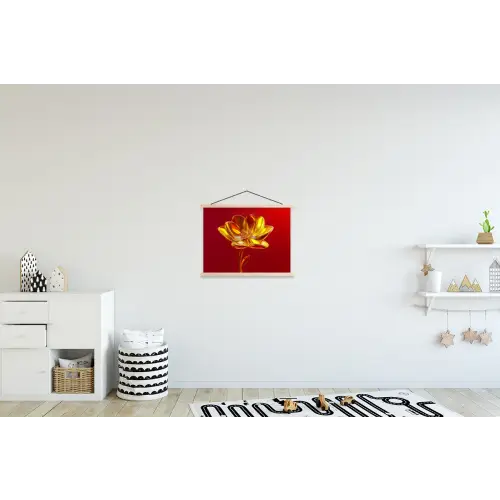 Bloem - Goud - Glazen textielposter latten blank klein -kinderkamer