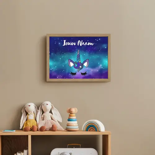 Eenhoorn - Sterrenhemel - Wimpers - Blauw Light Box met batterij (Wandlamp kind) middel -sfeer2_kind