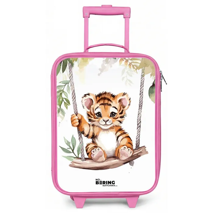 Schommelend tijgerwelpje waterverf tekening Kinderkoffer - Roze klein -zz3dotto