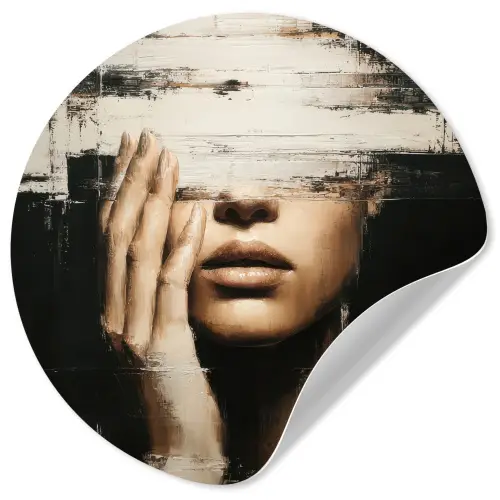 Hand - Gezicht - Strepen - Abstract Wandcirkel behangsticker klein -3d
