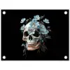 Schedel - Blauw - Bloemen - Bladeren tuinposter los doek klein -3d