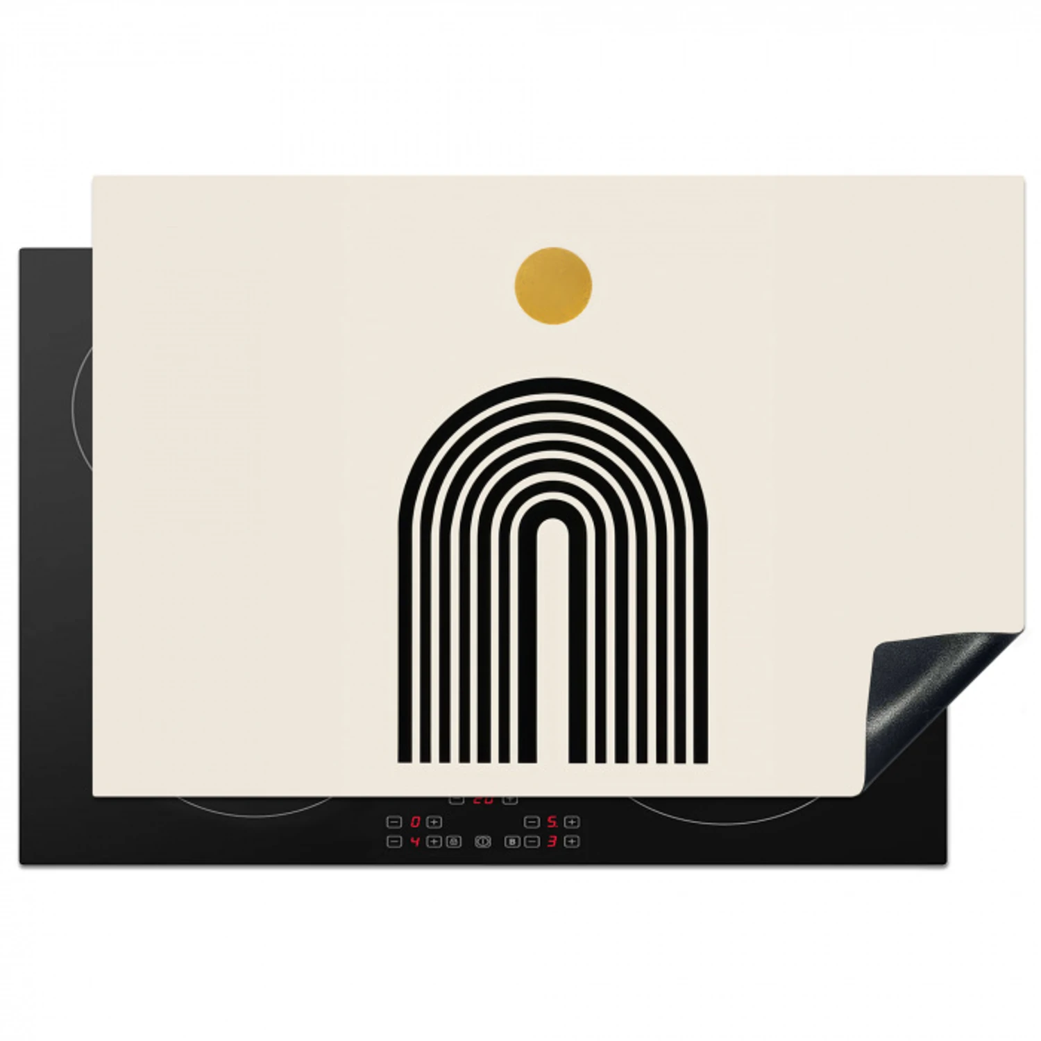 Minimalistisch - Zwarte boog - Gouden cirkel Inductie beschermer vinyl 3mm klein -3d