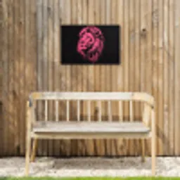 Leeuw - Zwart - Roze - Neon Tuinposter op houten frame 2 cm dik klein -sfeer4