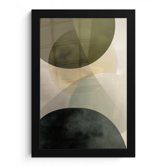 Vlakken - Abstract - Beige - Cirkels fotolijst zwart zonder passe partout klein -3d
