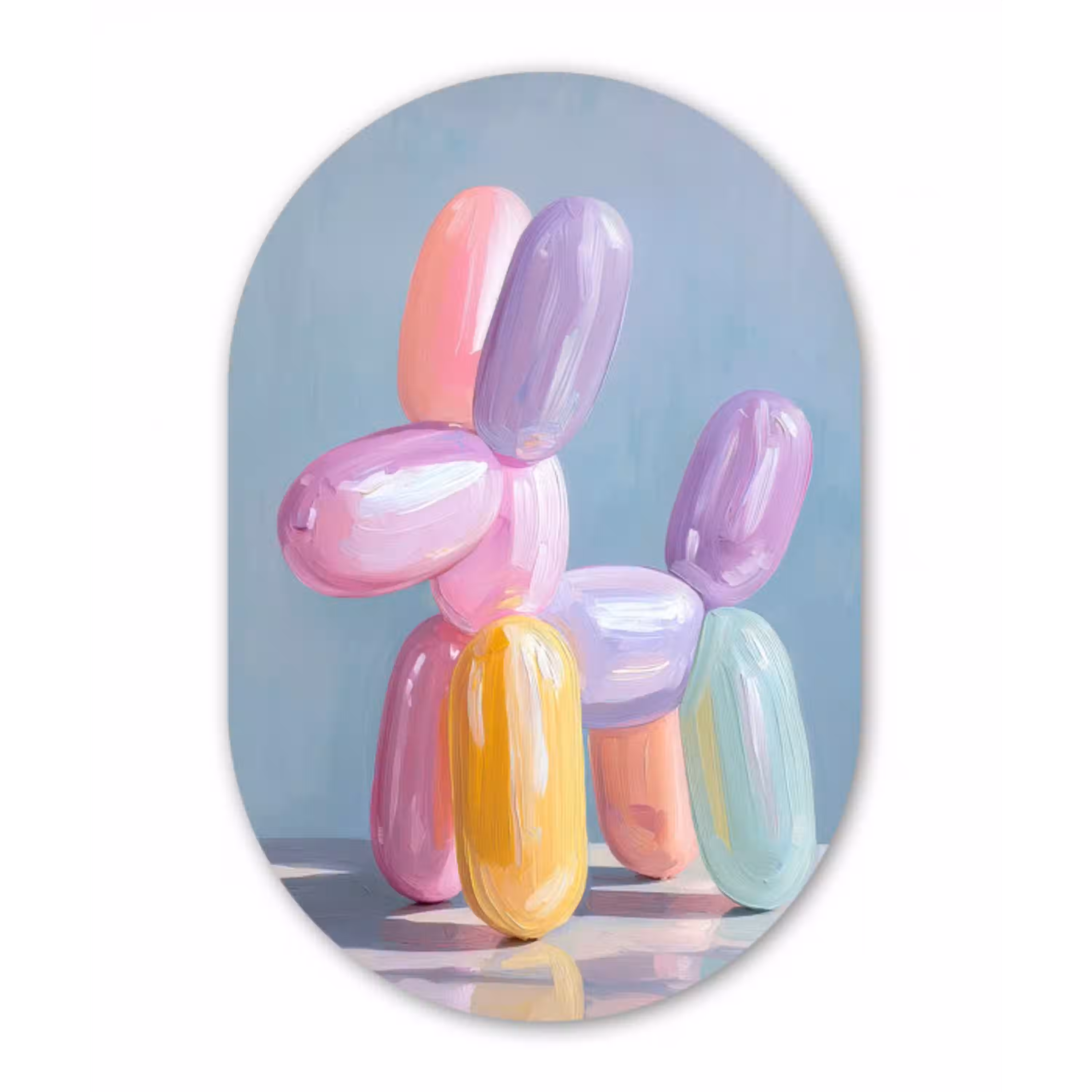 Dier - Ballon - Pasteltinten - Glanzend Wandcirkel Ovaal Glas middel -3d