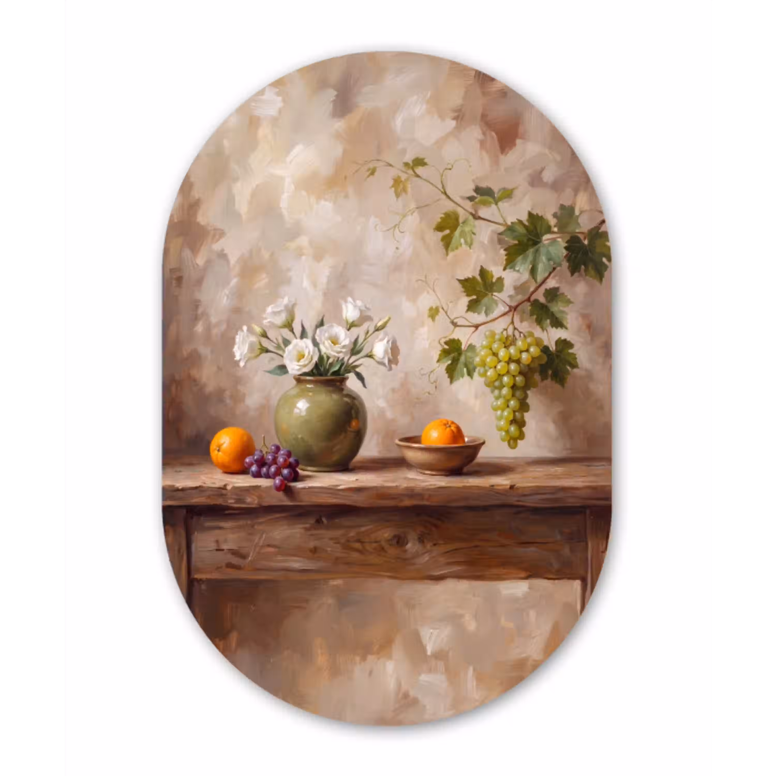 Bloemen - Fruit - Stilleven Wandcirkel Ovaal Glas middel -3d