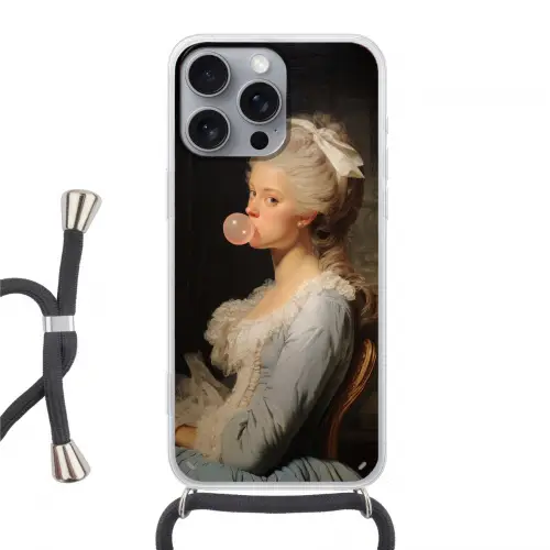 Vrouw - Barokjurk - Kauwgom Hoesje iPhone 16 Pro Max met koord klein -3d