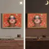 Vrouw - Kleurrijk - Dierenprint - Bloemen Light Box met batterij (Wandlamp) middel -sfeer3